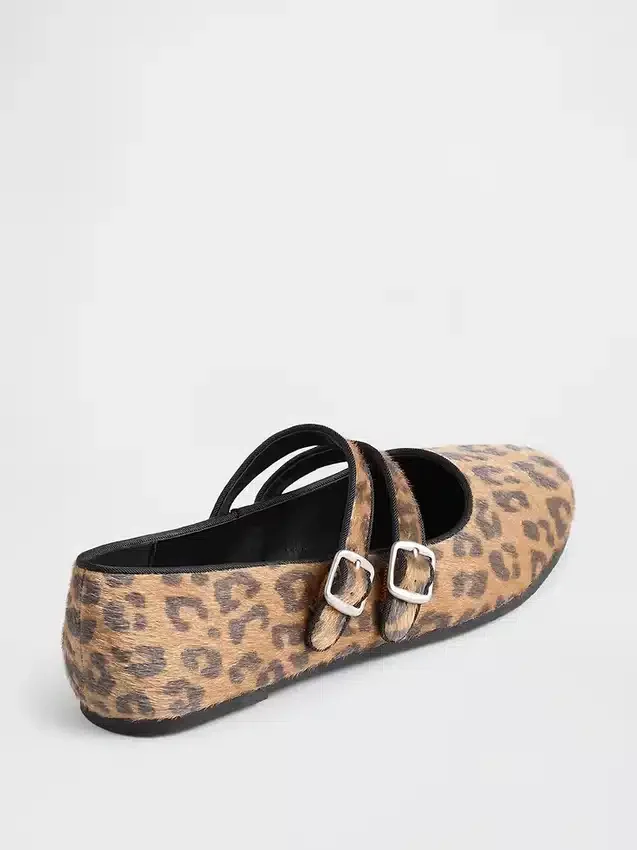 Leopar Desenli Çift Kayışlı Babetler