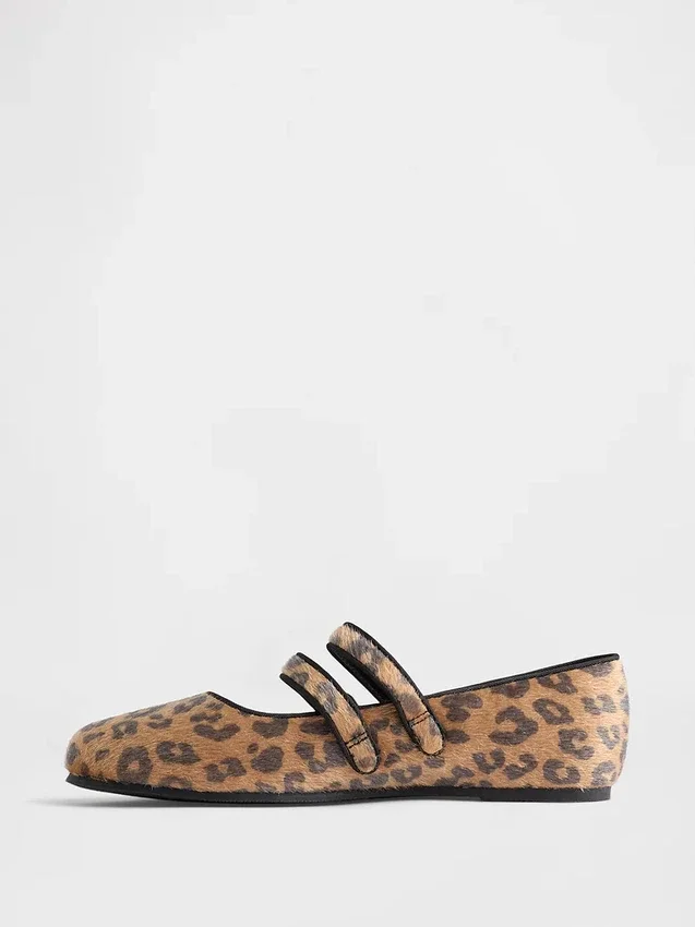 Leopar Desenli Çift Kayışlı Babetler