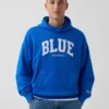 Mavi Ağır Fransız Teri Logolu Kapüşonlu Sweatshirt