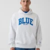 Mavi Ağır Fransız Teri Logolu Kapüşonlu Sweatshirt
