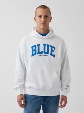 Mavi Ağır Fransız Teri Logolu Kapüşonlu Sweatshirt