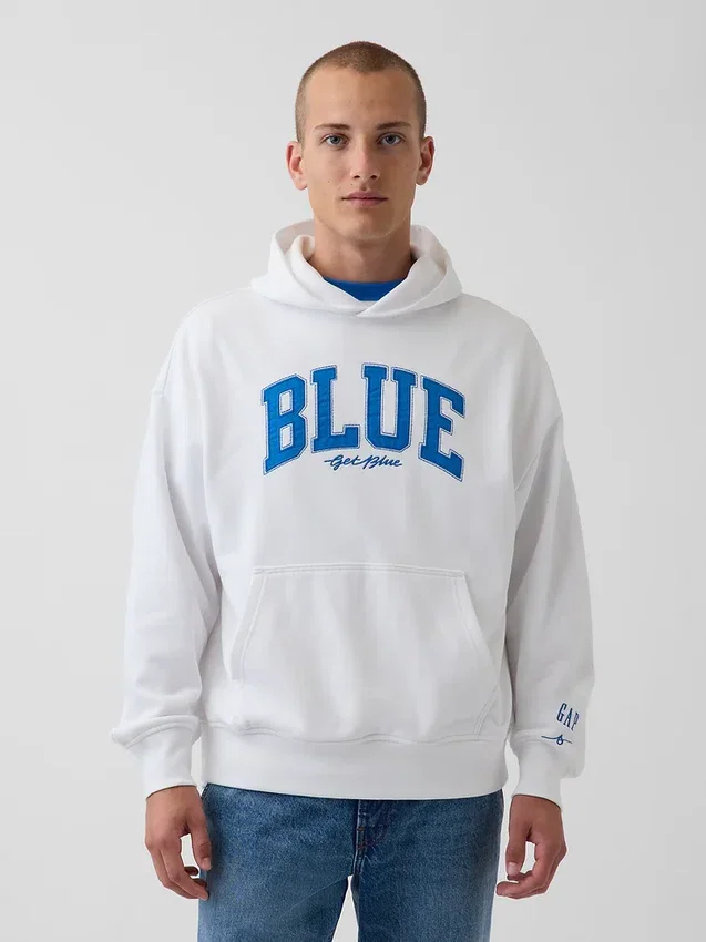 Mavi Ağır Fransız Teri Logolu Kapüşonlu Sweatshirt