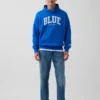 Mavi Ağır Fransız Teri Logolu Kapüşonlu Sweatshirt