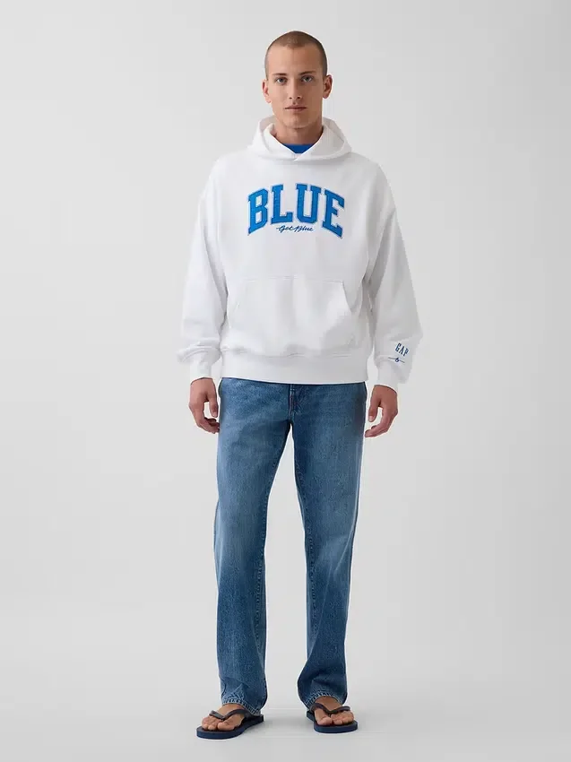 Mavi Ağır Fransız Teri Logolu Kapüşonlu Sweatshirt
