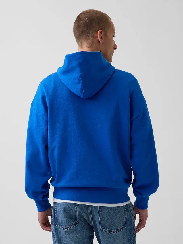Mavi Ağır Fransız Teri Logolu Kapüşonlu Sweatshirt