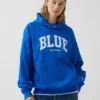 Mavi Ağır Fransız Teri Logolu Kapüşonlu Sweatshirt