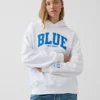 Mavi Ağır Fransız Teri Logolu Kapüşonlu Sweatshirt