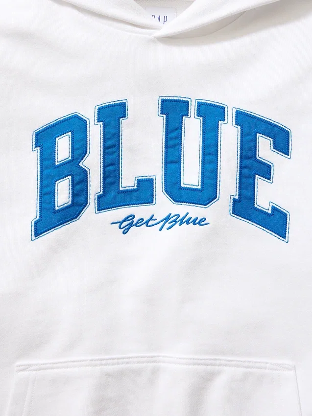Mavi Ağır Fransız Teri Logolu Kapüşonlu Sweatshirt