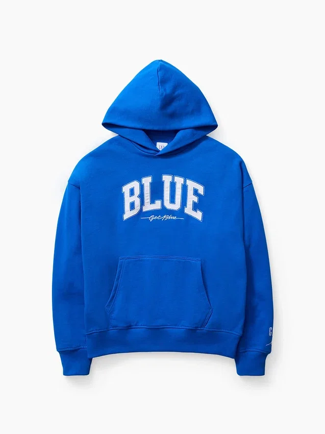 Mavi Ağır Fransız Teri Logolu Kapüşonlu Sweatshirt