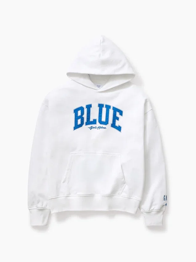 Mavi Ağır Fransız Teri Logolu Kapüşonlu Sweatshirt