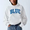 Mavi Ağır Fransız Teri Logolu Kapüşonlu Sweatshirt