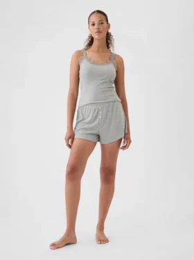 Mini Nervürlü Bol Pijama Şortları