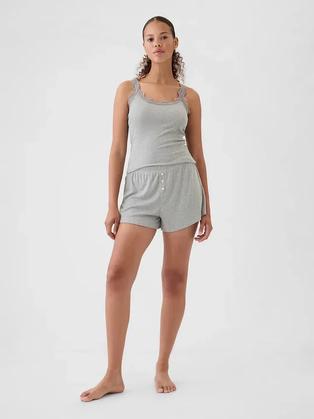 Mini Nervürlü Bol Pijama Şortları