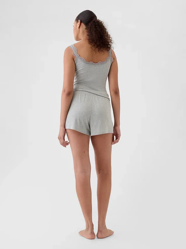 Mini Nervürlü Bol Pijama Şortları