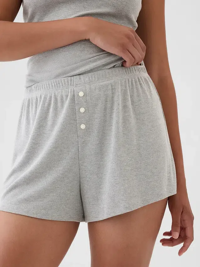 Mini Nervürlü Bol Pijama Şortları