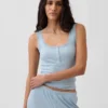 Mini Nervürlü Dantel Henley Pijama Tank Top