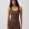 Mini Nervürlü Dantel Henley Pijama Tank Top