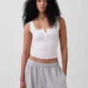 Mini Nervürlü Dantel Henley Pijama Tank Top
