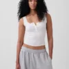 Mini Nervürlü Dantel Henley Pijama Tank Top