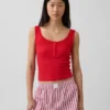 Mini Nervürlü Dantel Henley Pijama Tank Top