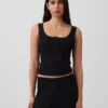 Mini Nervürlü Dantel Henley Pijama Tank Top