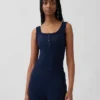 Mini Nervürlü Dantel Henley Pijama Tank Top