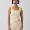 Mini Nervürlü Dantel Henley Pijama Tank Top