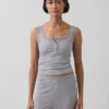 Mini Nervürlü Dantel Henley Pijama Tank Top
