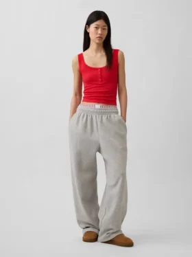 Mini Nervürlü Dantel Henley Pijama Tank Top