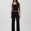 Mini Nervürlü Dantel Henley Pijama Tank Top