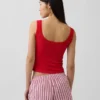 Mini Nervürlü Dantel Henley Pijama Tank Top