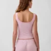 Mini Nervürlü Dantel Henley Pijama Tank Top