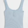 Mini Nervürlü Dantel Henley Pijama Tank Top