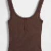 Mini Nervürlü Dantel Henley Pijama Tank Top