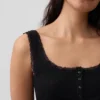 Mini Nervürlü Dantel Henley Pijama Tank Top