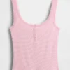 Mini Nervürlü Dantel Henley Pijama Tank Top