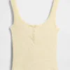 Mini Nervürlü Dantel Henley Pijama Tank Top