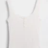 Mini Nervürlü Dantel Henley Pijama Tank Top