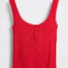 Mini Nervürlü Dantel Henley Pijama Tank Top