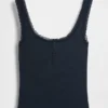 Mini Nervürlü Dantel Henley Pijama Tank Top
