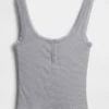 Mini Nervürlü Dantel Henley Pijama Tank Top
