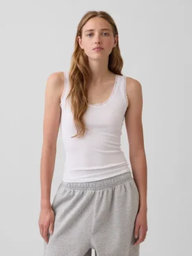 Mini Nervürlü Dantel Süslemeli Pijama Tank Top