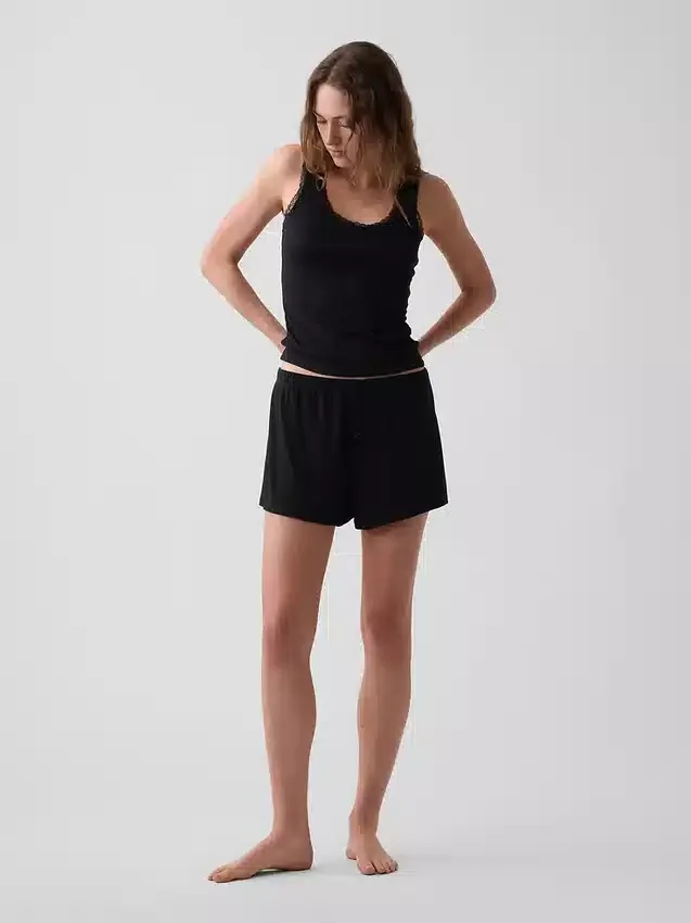 Mini Nervürlü Dantel Süslemeli Pijama Tank Top