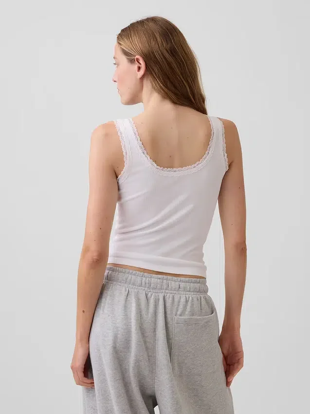 Mini Nervürlü Dantel Süslemeli Pijama Tank Top