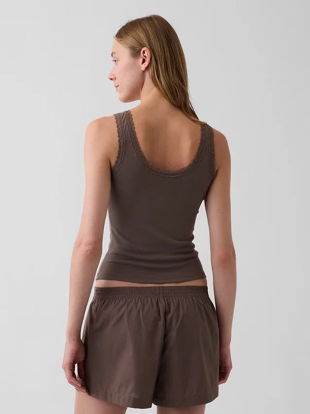 Mini Nervürlü Dantel Süslemeli Pijama Tank Top