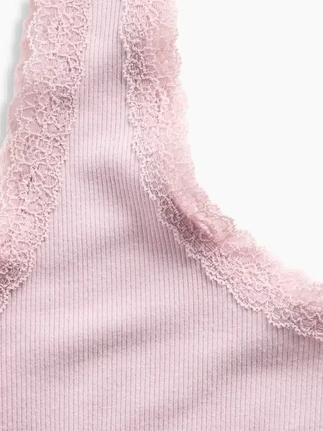 Mini Nervürlü Dantel Süslemeli Pijama Tank Top