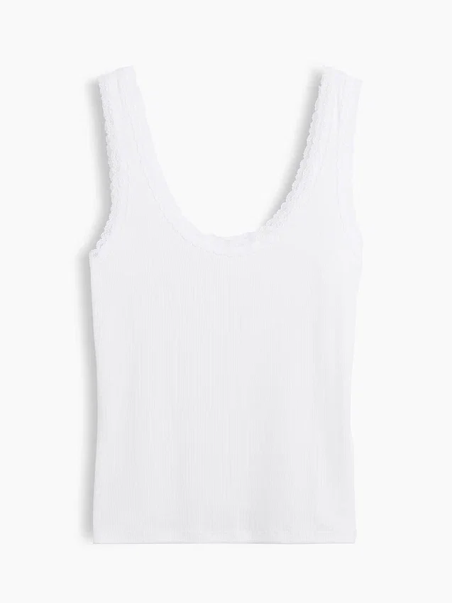 Mini Nervürlü Dantel Süslemeli Pijama Tank Top