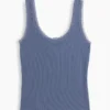 Mini Nervürlü Dantel Süslemeli Pijama Tank Top