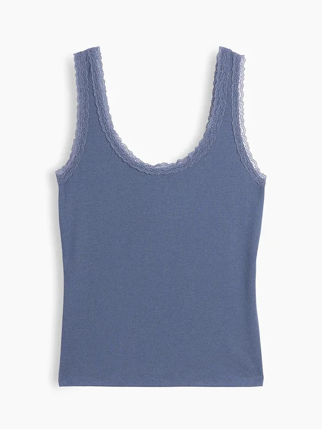Mini Nervürlü Dantel Süslemeli Pijama Tank Top