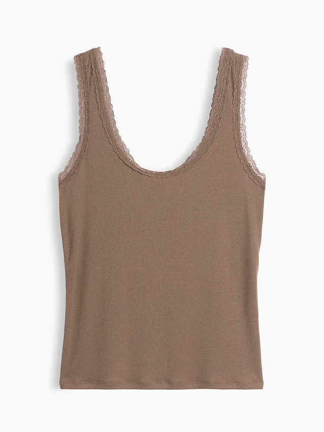Mini Nervürlü Dantel Süslemeli Pijama Tank Top